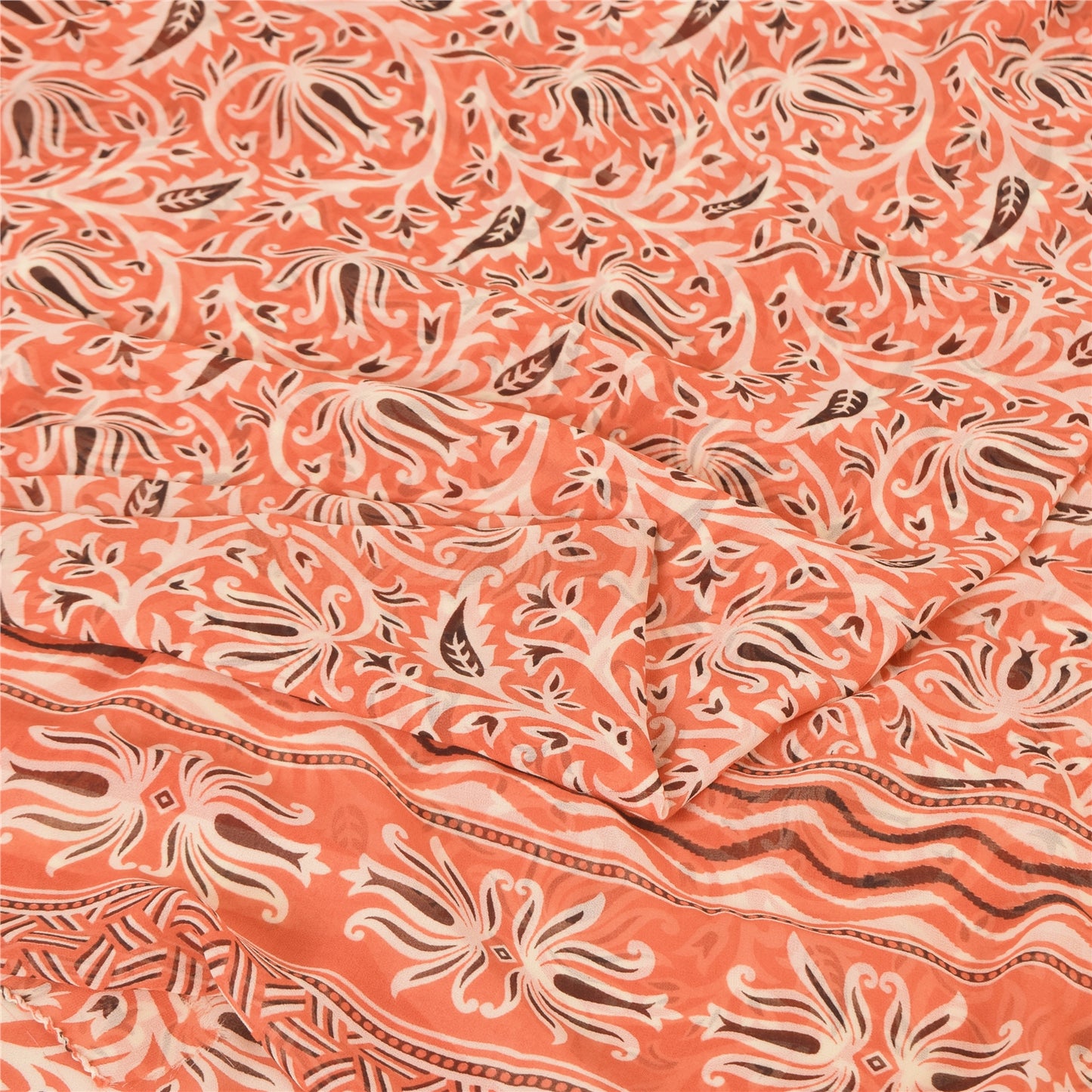 Sanskriti Vintage Peach Saree Georgette Printed Sari 5 Yard Craft Decor Sustainable Fabric