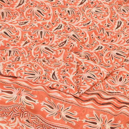 Sanskriti Vintage Peach Saree Georgette Printed Sari 5 Yard Craft Decor Sustainable Fabric