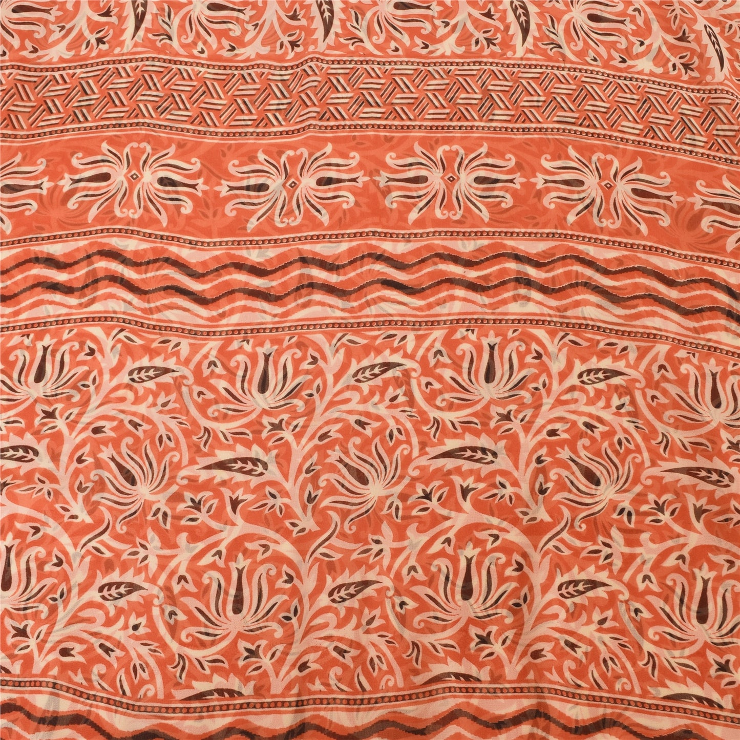 Sanskriti Vintage Peach Saree Georgette Printed Sari 5 Yard Craft Decor Sustainable Fabric