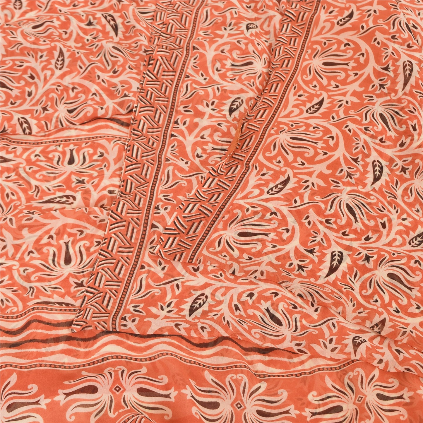 Sanskriti Vintage Peach Saree Georgette Printed Sari 5 Yard Craft Decor Sustainable Fabric