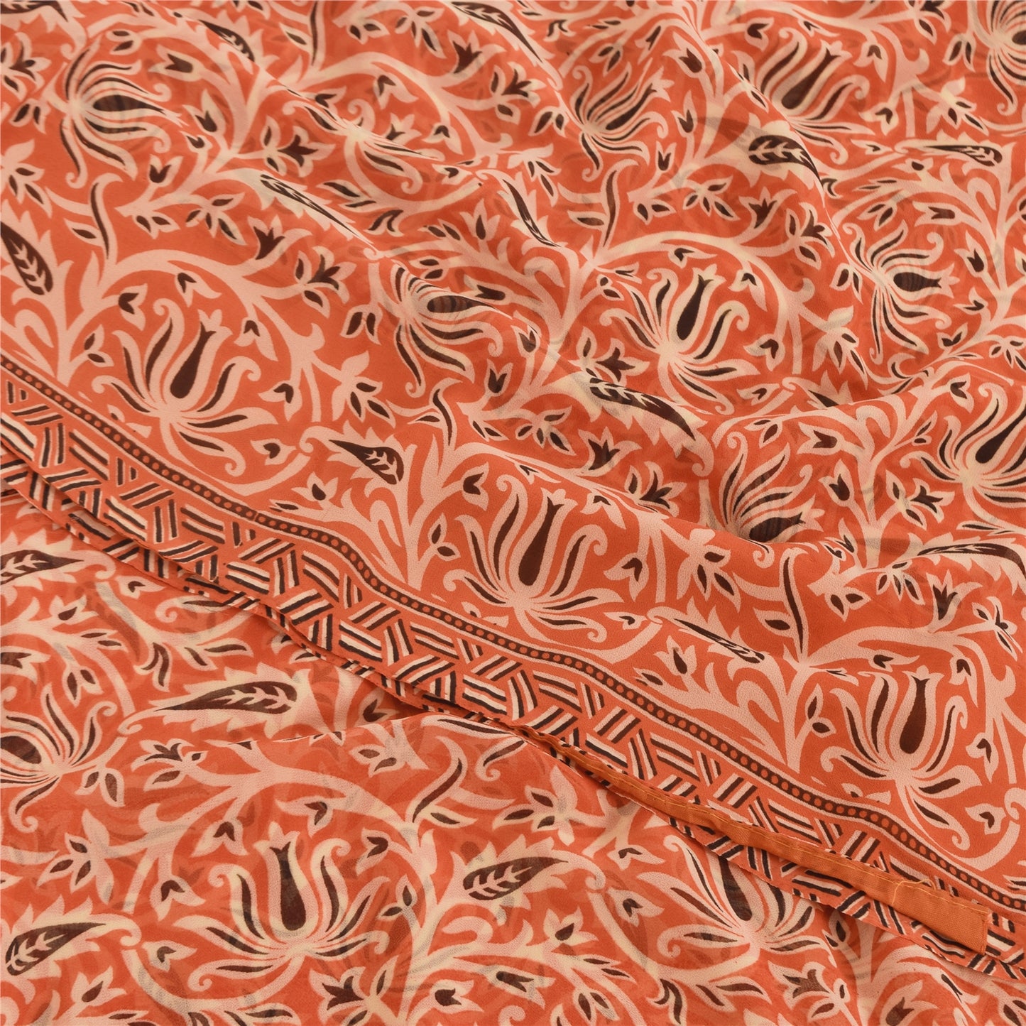 Sanskriti Vintage Peach Saree Georgette Printed Sari 5 Yard Craft Decor Sustainable Fabric