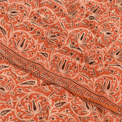 Sanskriti Vintage Peach Saree Georgette Printed Sari 5 Yard Craft Decor Sustainable Fabric