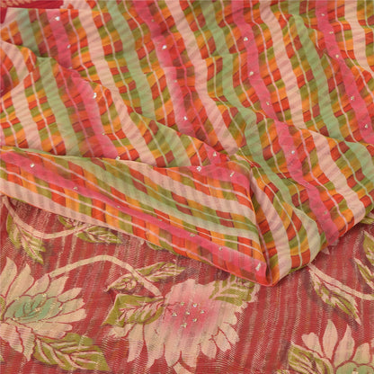 Sanskriti Vintage Rød Sari Blandet Georgette Trykt Sari 5 Yard Håndværk Dekor Bæredygtigt Stoff