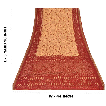Sanskriti Vintage Blend Silk Beige Printed Zari Border Sarees 5 YD Craft Fabric upholstery fabric
