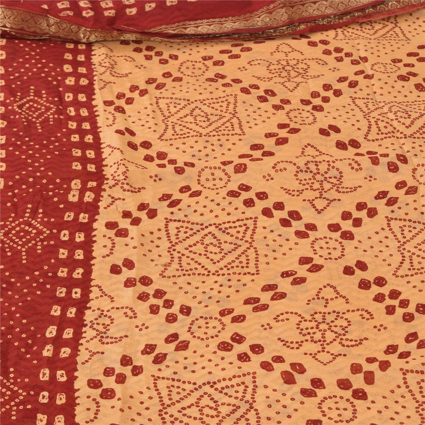 Sanskriti Vintage Blend Silk Beige Printed Zari Border Sarees 5 YD Craft Fabric upholstery fabric