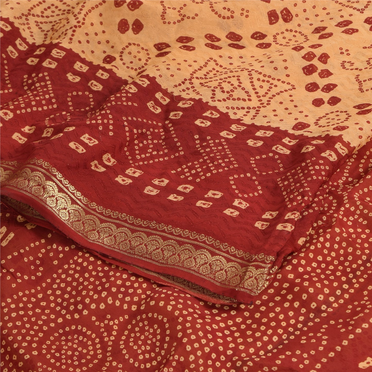 Sanskriti Vintage Blend Silk Beige Printed Zari Border Sarees 5 YD Craft Fabric upholstery fabric