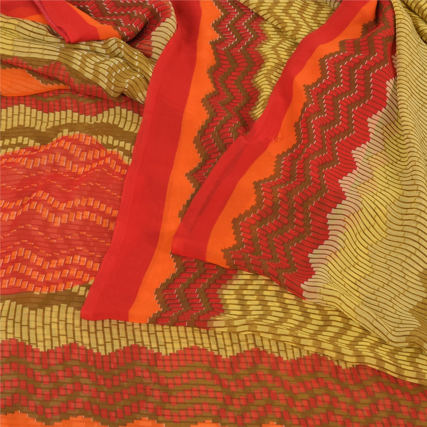 Sanskriti Vintage Sari Georgette Green Indian Printed Sarees Indian Craft 5 Yd Fabric For Crafting, Upcycling, or Even Wearing