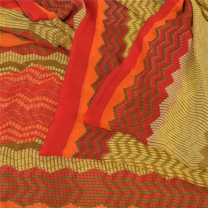Sanskriti Vintage Sari Georgette Green Indian Printed Sarees Indian Craft 5 Yd Fabric For Crafting, Upcycling, or Even Wearing