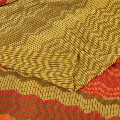 Sanskriti Vintage Sari Georgette Green Indian Printed Sarees Indian Craft 5 Yd Fabric For Crafting, Upcycling, or Even Wearing