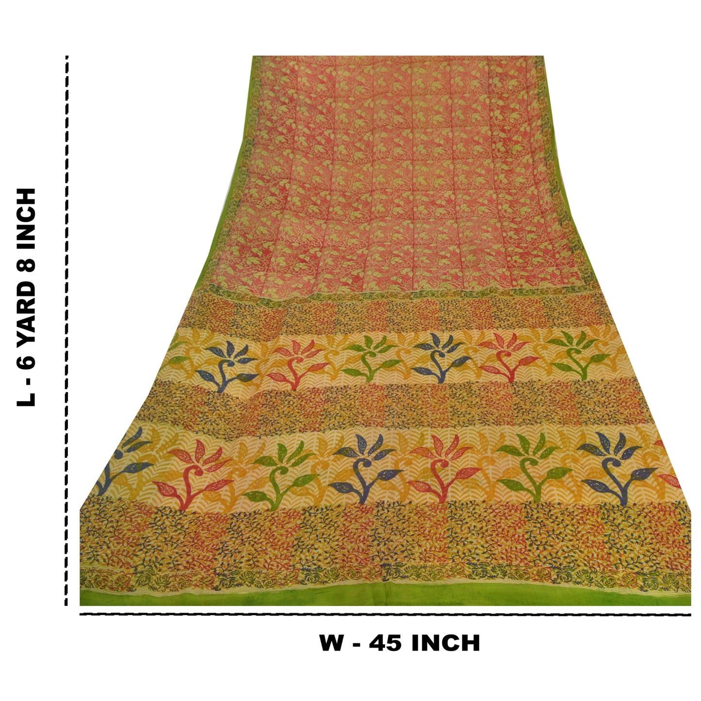 Sanskriti Vintage Saree Red 100% Pure Georgette Silk 6+Yd Saree Floral Printed Sari Craft Supplie Fabric Home Decor, Sewing, DIY Projects