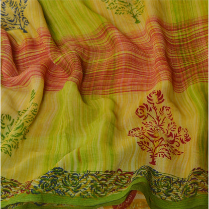 Sanskriti Vintage Saree Red 100% Pure Georgette Silk 6+Yd Saree Floral Printed Sari Craft Supplie Fabric Home Decor, Sewing, DIY Projects
