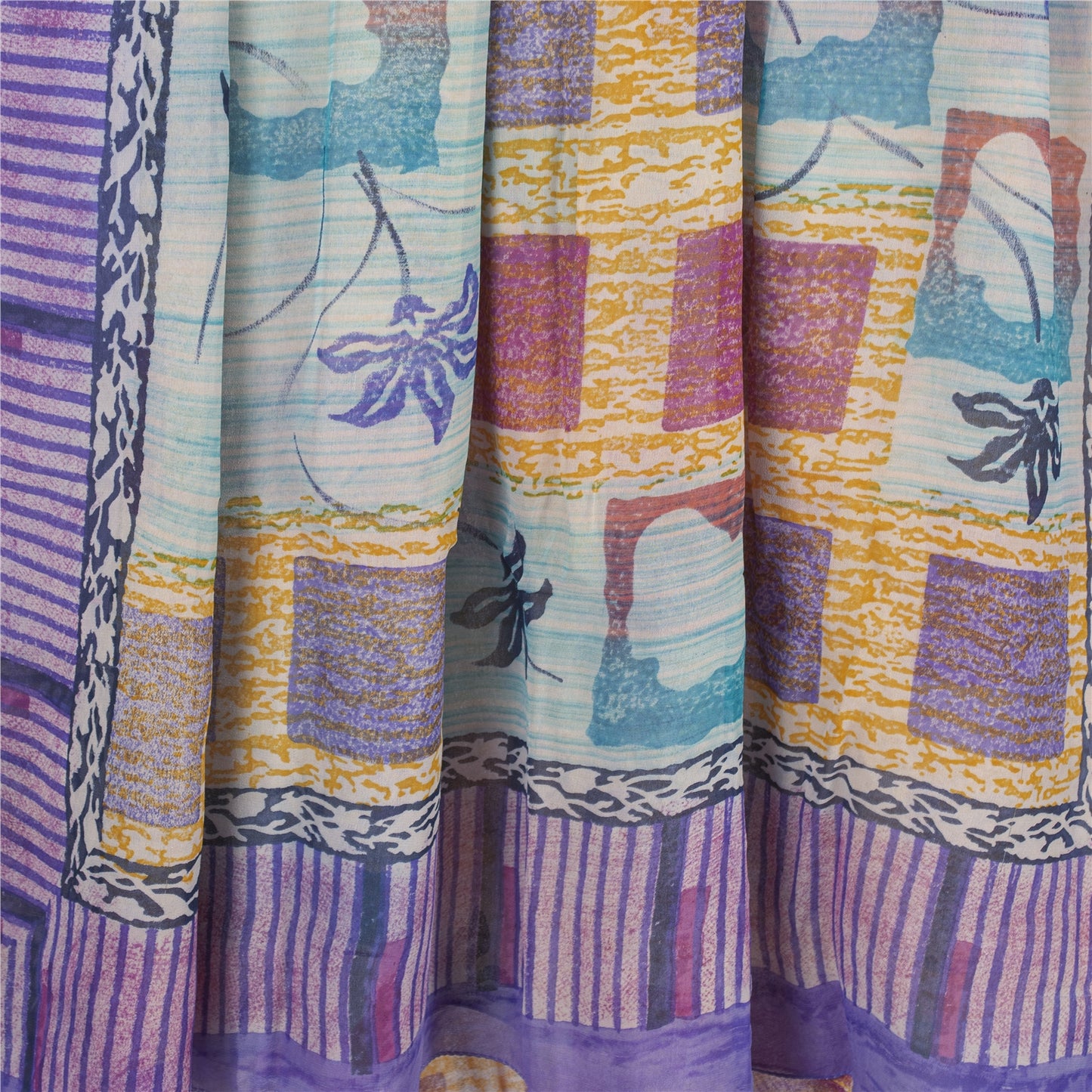 Sanskriti Vintage Multicolor Saree Pure Georgette Silk Printed Sari Craft Sustainable Fabric