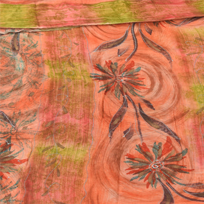 Sanskriti Vintage Brun Sari Blend Georgette Trykt Sari 5 Yard Håndværk Bæredygtigt Stoff