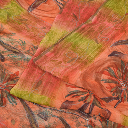Sanskriti Vintage Brun Sari Blend Georgette Trykt Sari 5 Yard Håndværk Bæredygtigt Stoff