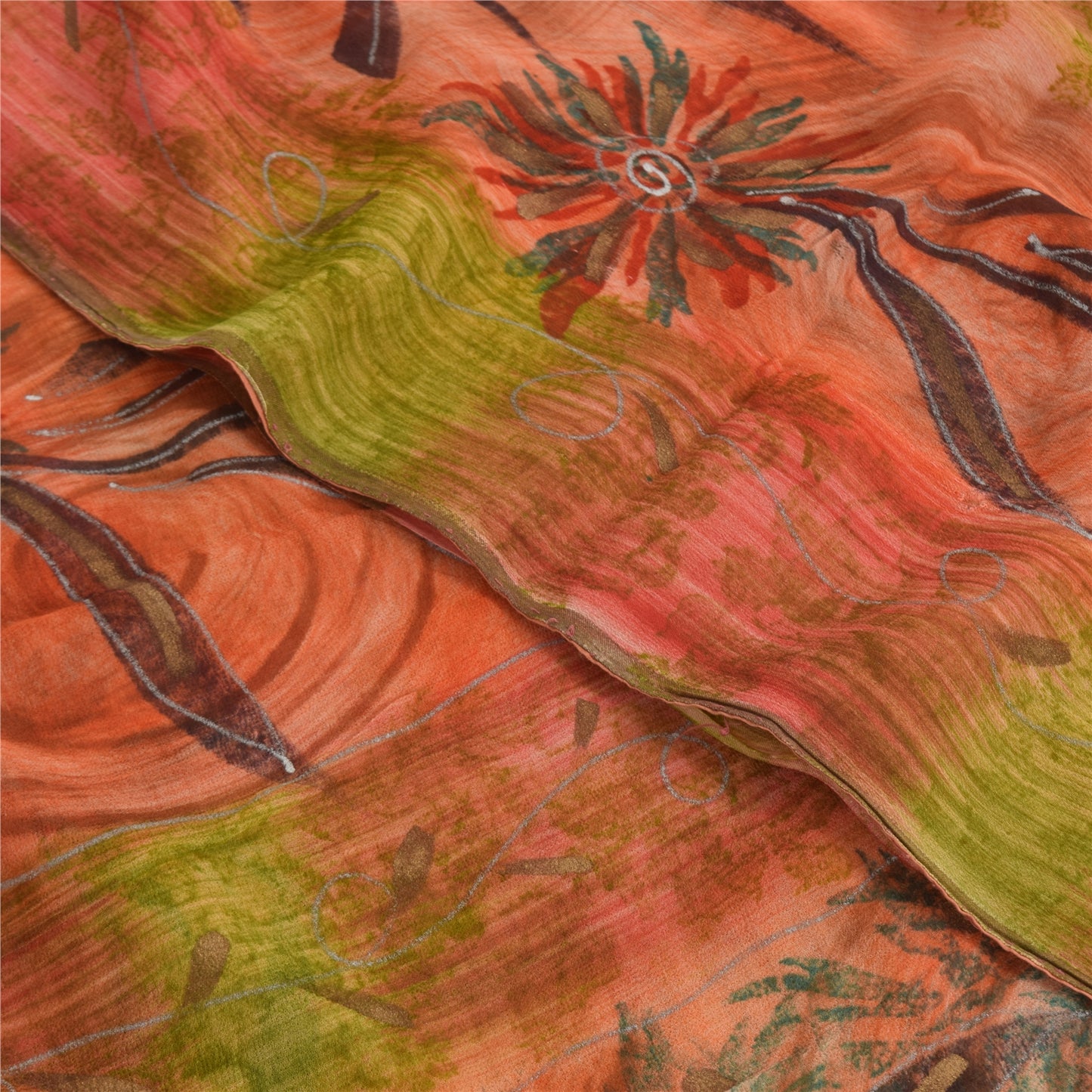Sanskriti Vintage Brun Sari Blend Georgette Trykt Sari 5 Yard Håndværk Bæredygtigt Stoff