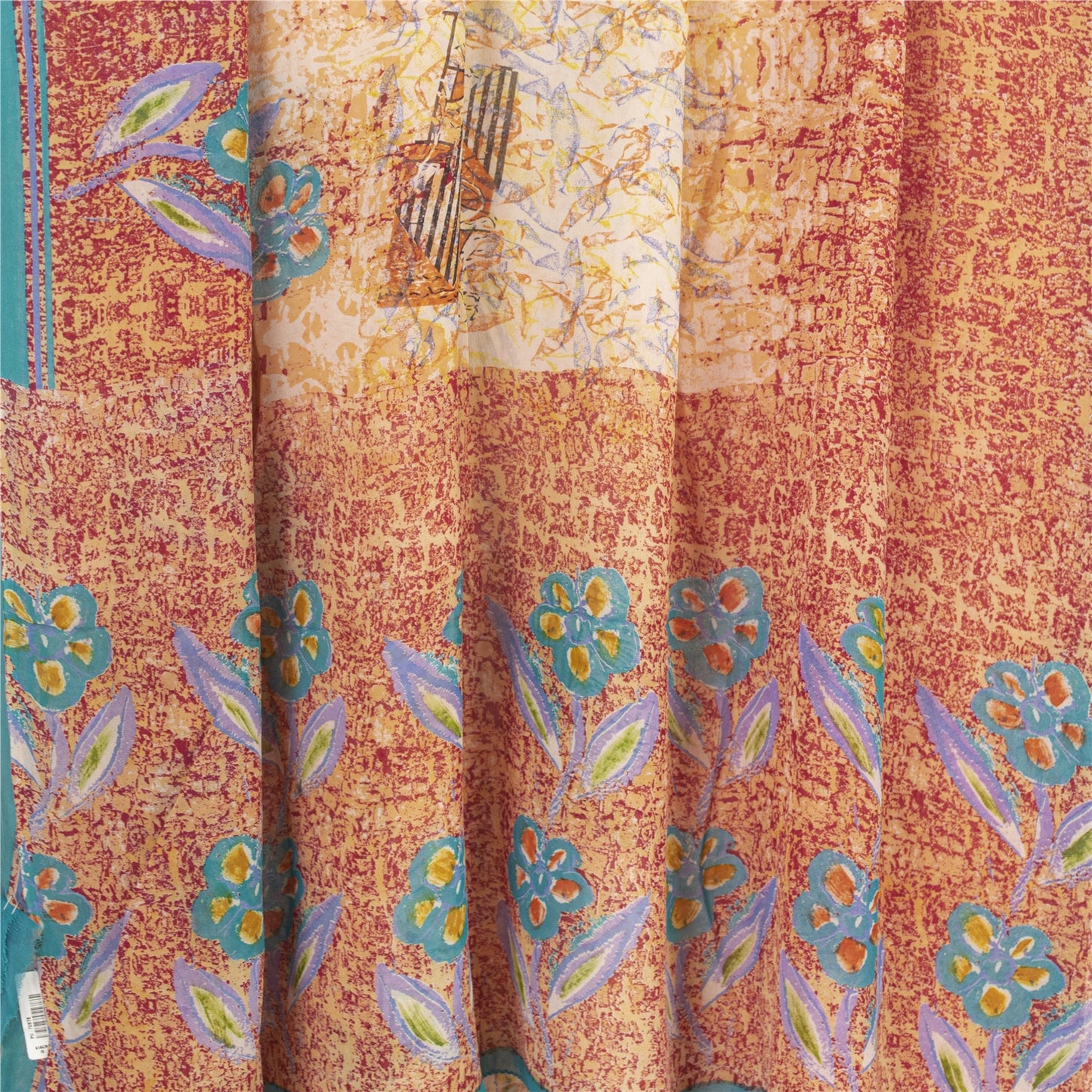 Sanskriti Vintage Saree Red 100% Pure Georgette Silk 5.5+Yard Saree Floral Printed Sari For Crafters, Upcycling, Recycling, Dress Making