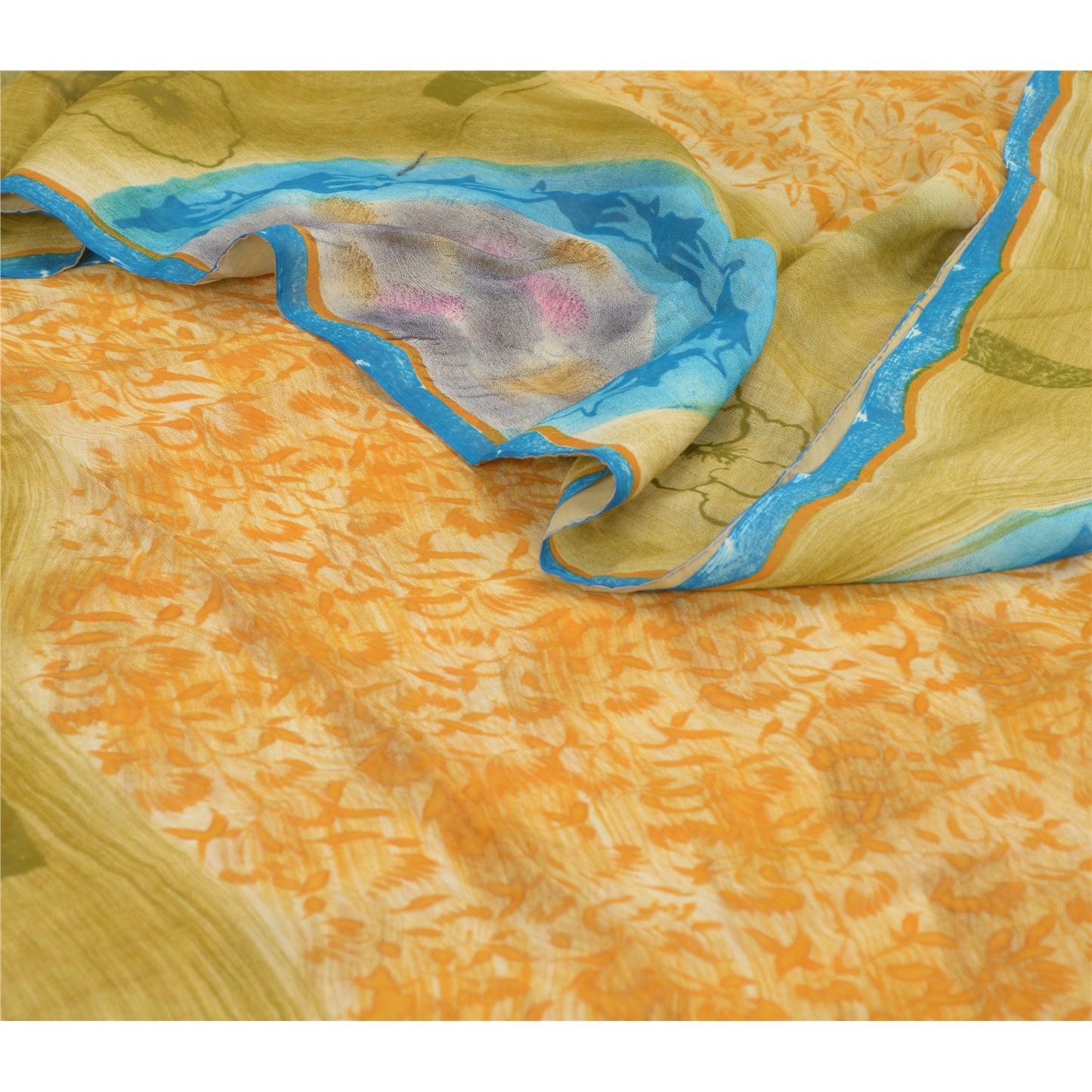 Sanskriti Vintage Saree Orange Saree 100% Pure Georgette Silk 5.5+Yard Floral Print Sari Craft Fabric Upcycling, Recycling, Dress Making
