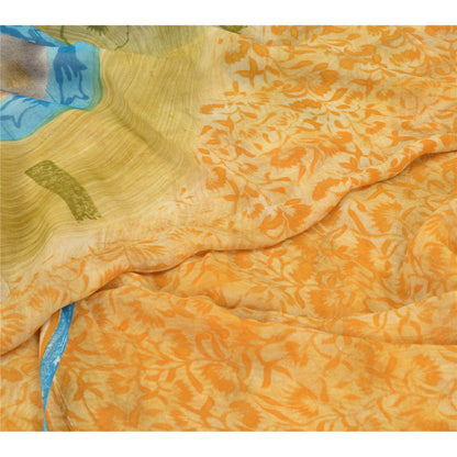 Sanskriti Vintage Saree Orange Saree 100% Pure Georgette Silk 5.5+Yard Floral Print Sari Craft Fabric Upcycling, Recycling, Dress Making