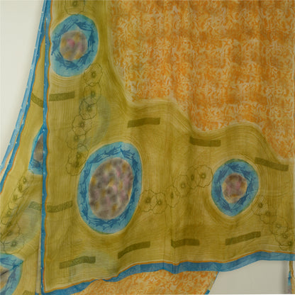 Sanskriti Vintage Saree Orange Saree 100% Pure Georgette Silk 5.5+Yard Floral Print Sari Craft Fabric Upcycling, Recycling, Dress Making