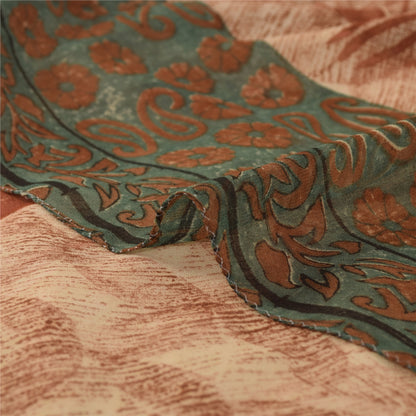 Sanskriti Vintage Pink & Blue Sarees Pure Georgette Print Sari 5yd Craft Fabric
