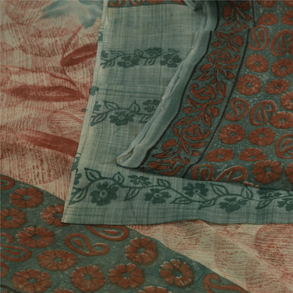 Sanskriti Vintage Pink & Blue Sarees Pure Georgette Print Sari 5yd Craft Fabric