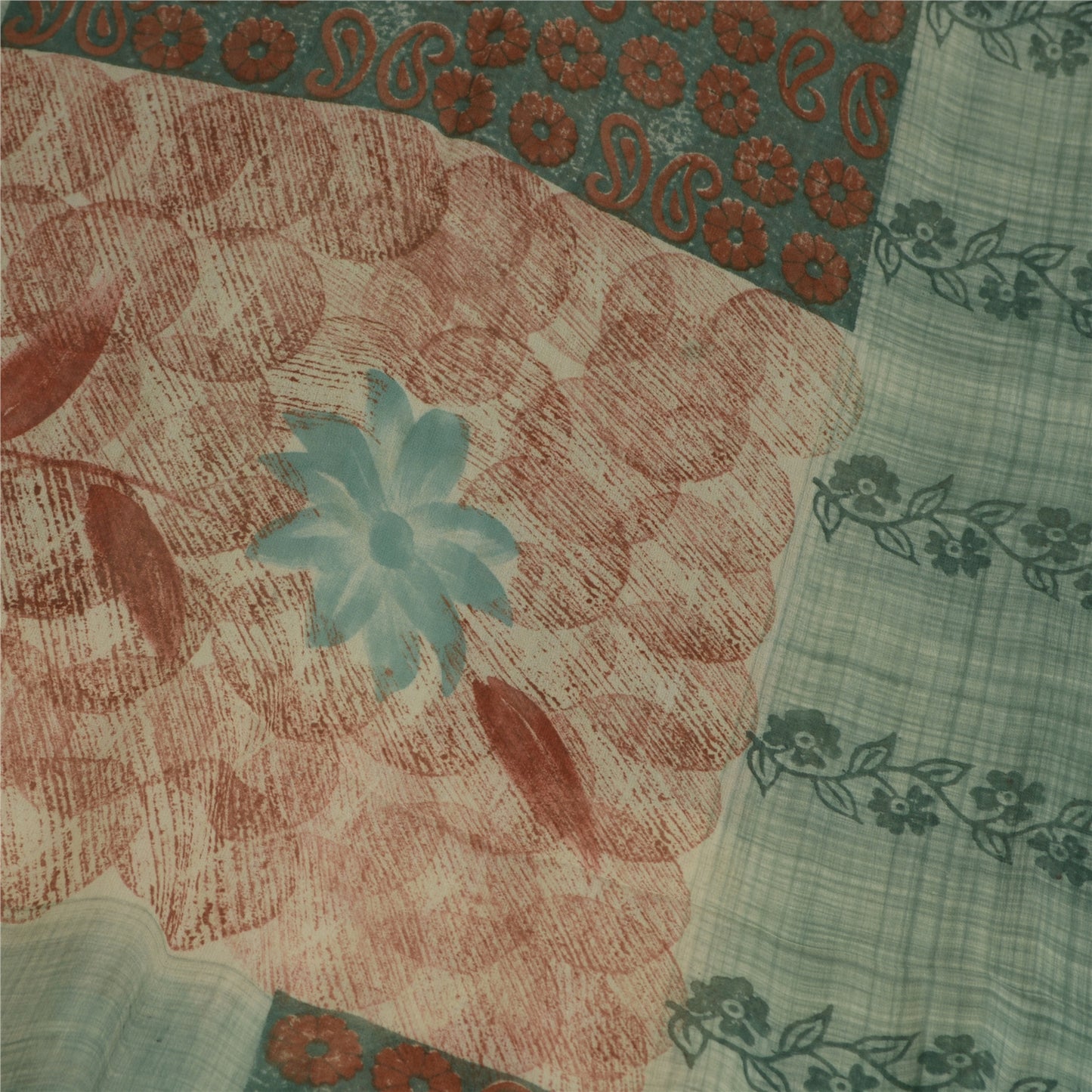 Sanskriti Vintage Pink & Blue Sarees Pure Georgette Print Sari 5yd Craft Fabric