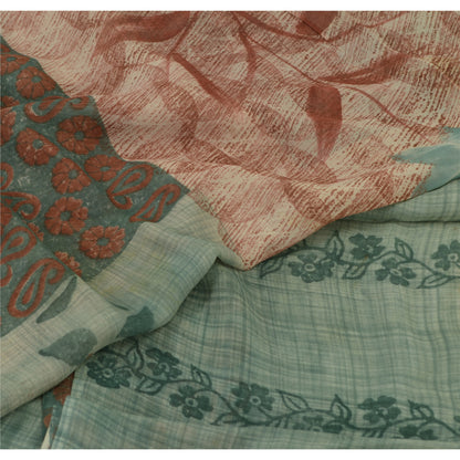 Sanskriti Vintage Pink & Blue Sarees Pure Georgette Print Sari 5yd Craft Fabric