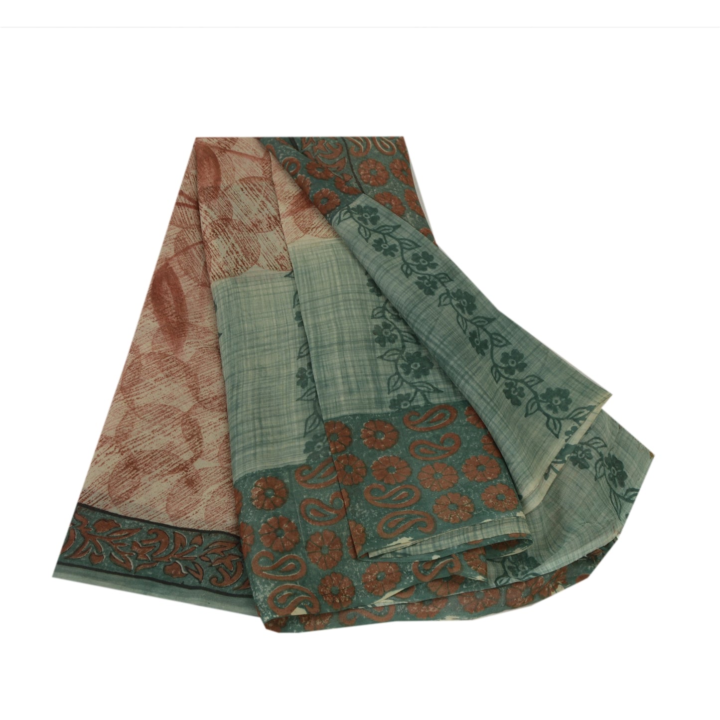 Sanskriti Vintage Pink & Blue Sarees Pure Georgette Print Sari 5yd Craft Fabric
