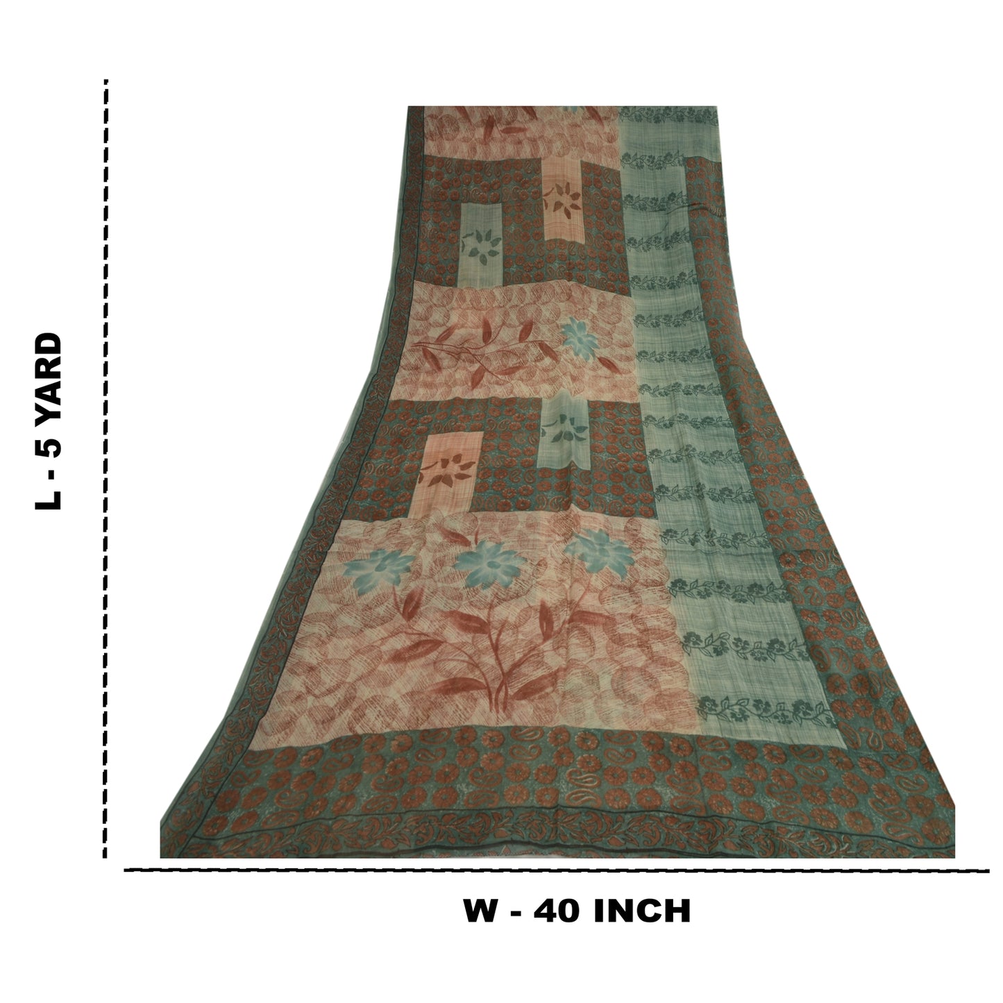 Sanskriti Vintage Pink & Blue Sarees Pure Georgette Print Sari 5yd Craft Fabric