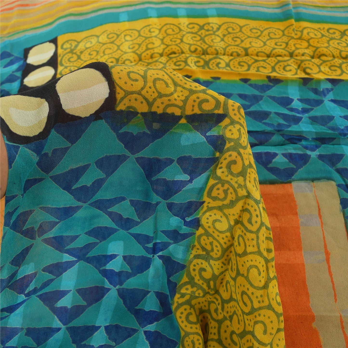 Sanskriti Vintage Peach Saree Pure Georgette Silk Printed Sari 5Yd Craft Sustainable Fabric