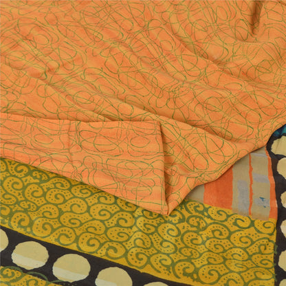 Sanskriti Vintage Peach Saree Pure Georgette Silk Printed Sari 5Yd Craft Sustainable Fabric