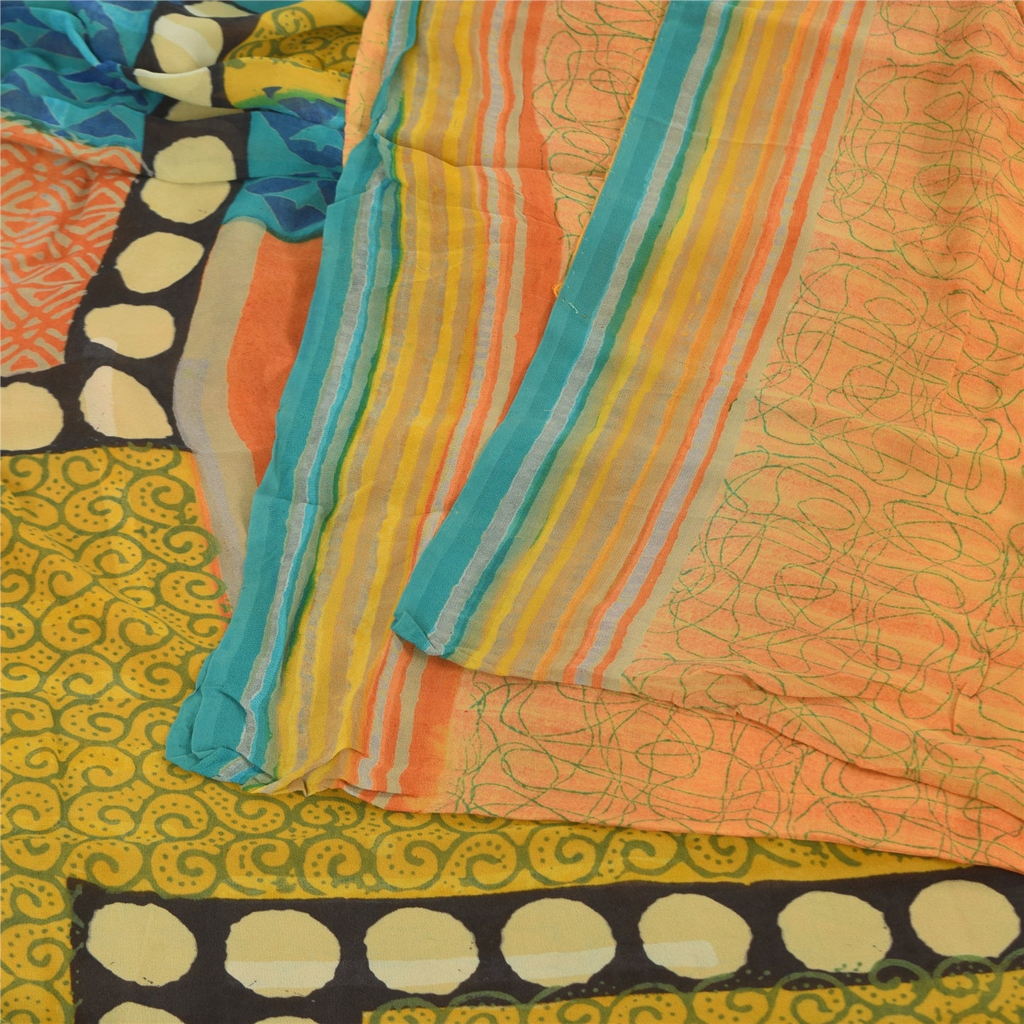 Sanskriti Vintage Peach Saree Pure Georgette Silk Printed Sari 5Yd Craft Sustainable Fabric