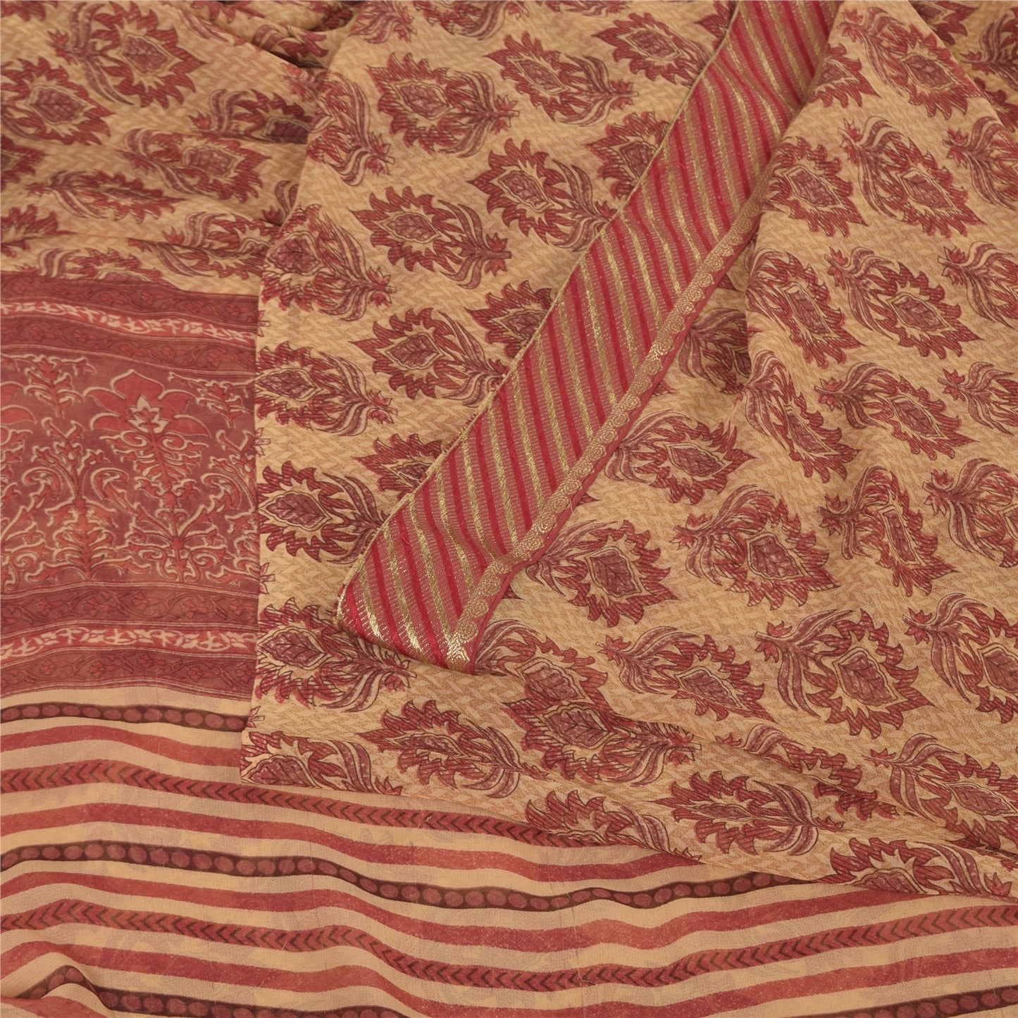 Sanskriti Vintage Georgette Printed floral design Sarees 5 Yard Craft Fabric upholstery fabric