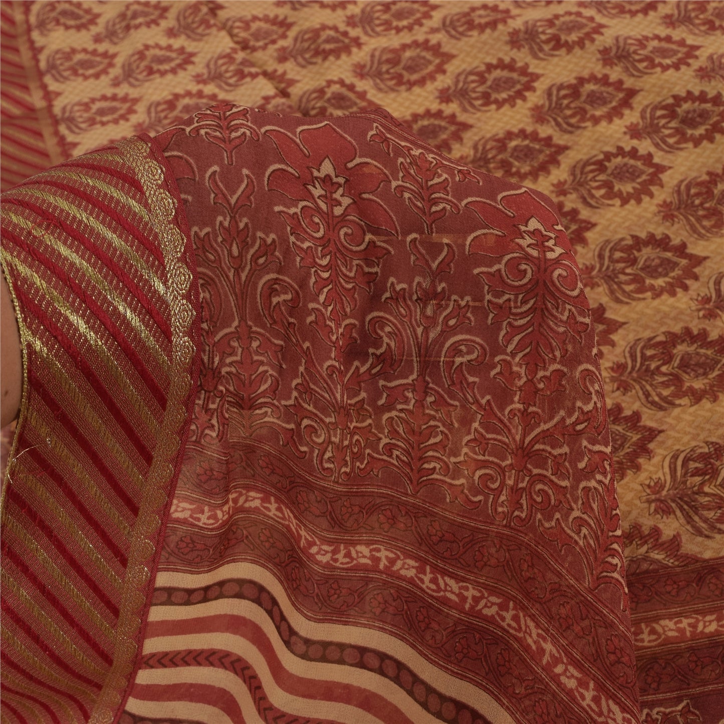 Sanskriti Vintage Georgette Printed floral design Sarees 5 Yard Craft Fabric upholstery fabric
