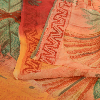 Sanskriti Vintage Pure Georgette Silk Saree: Multicolor Floral Printed Indian Fabric Bohemian Fabric For Dressmaking,Craft Supplies