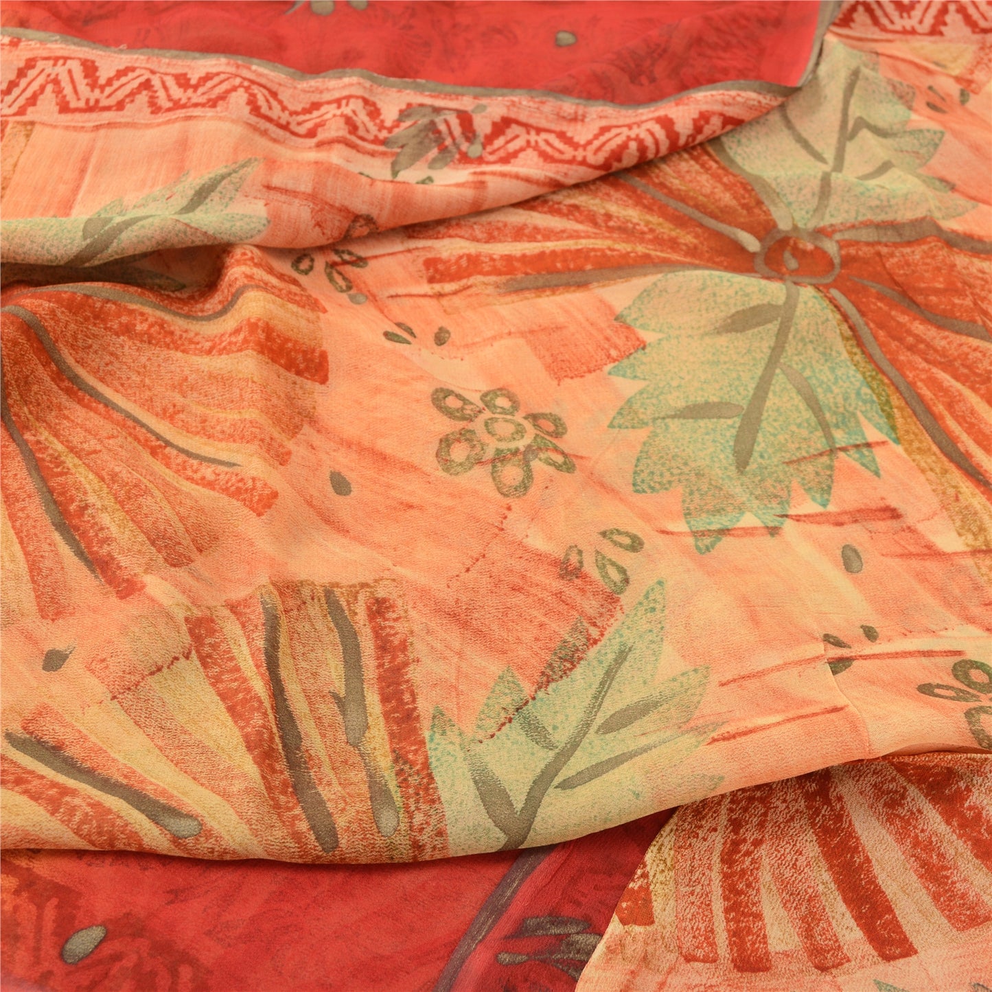 Sanskriti Vintage Pure Georgette Silk Saree: Multicolor Floral Printed Indian Fabric Bohemian Fabric For Dressmaking,Craft Supplies