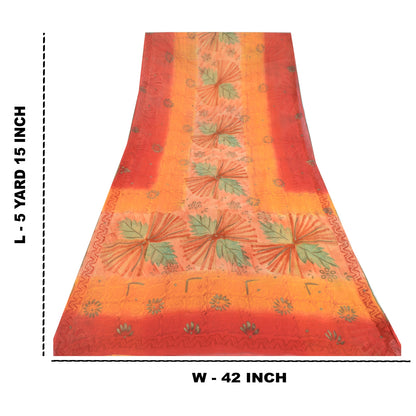 Sanskriti Vintage Pure Georgette Silk Saree: Multicolor Floral Printed Indian Fabric Bohemian Fabric For Dressmaking,Craft Supplies