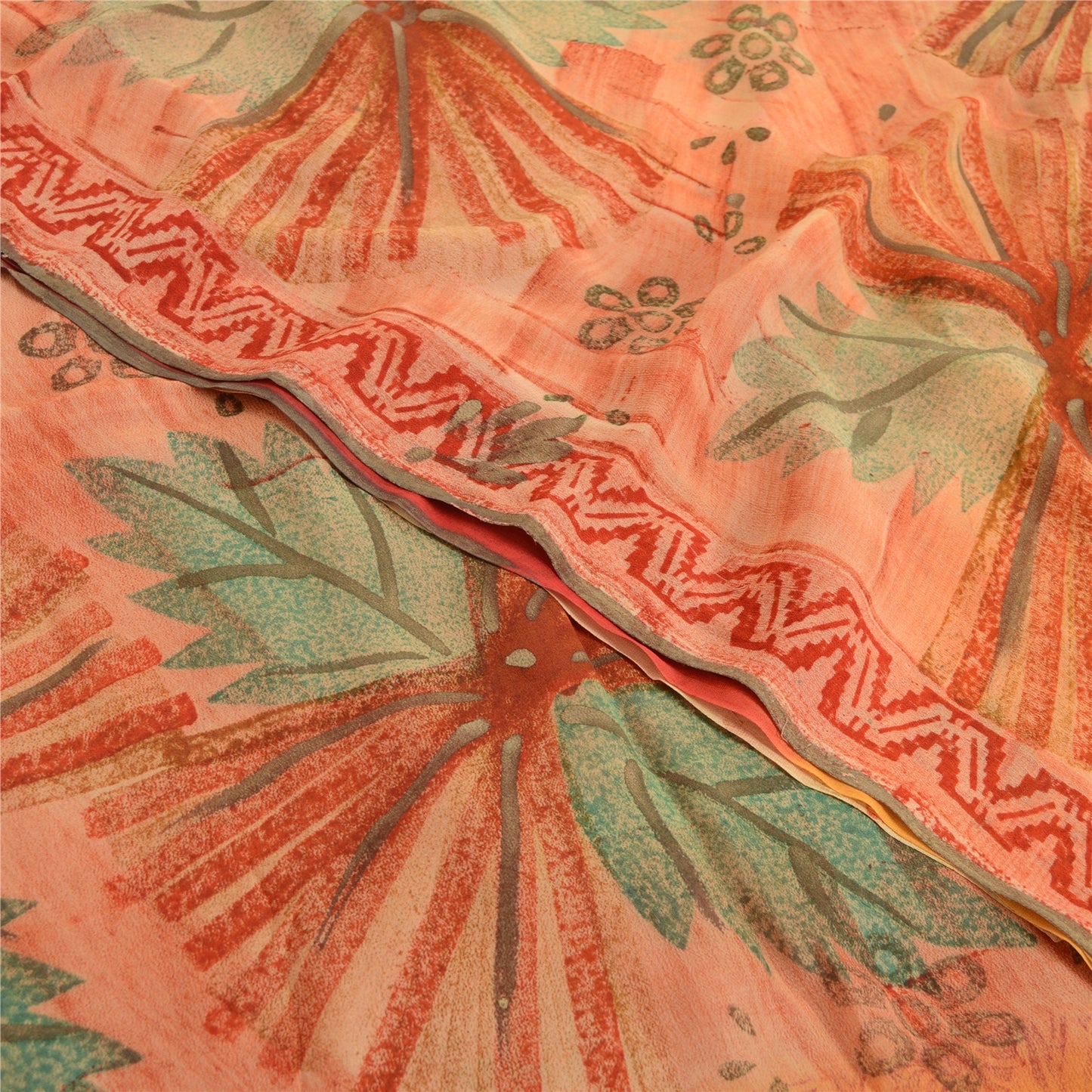 Sanskriti Vintage Pure Georgette Silk Saree: Multicolor Floral Printed Indian Fabric Bohemian Fabric For Dressmaking,Craft Supplies