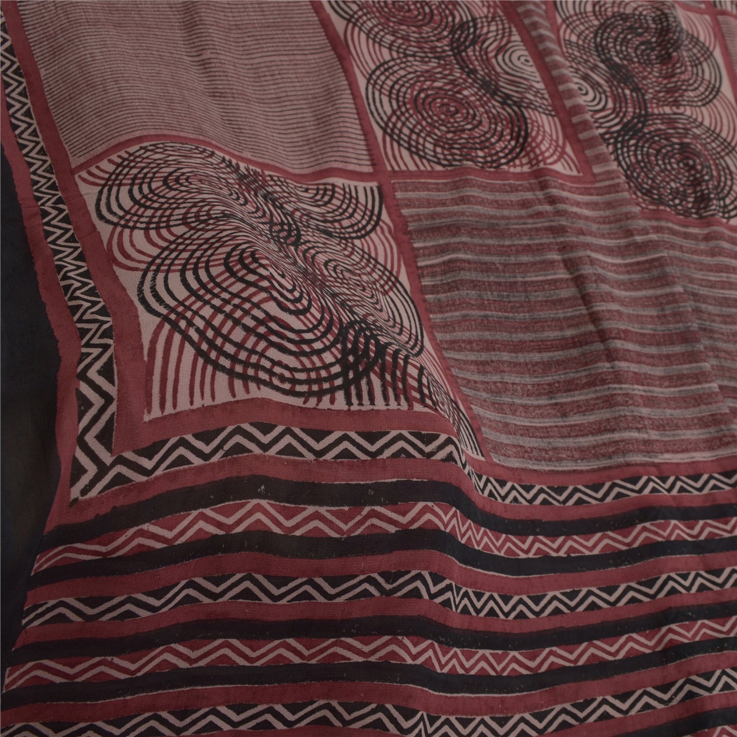 Sanskriti Vintage Sari 100% Pure Georgette Silk Purple Indian Printed Fabric 5Yd Saree Indian Heritage Textile Craft Supplies Material