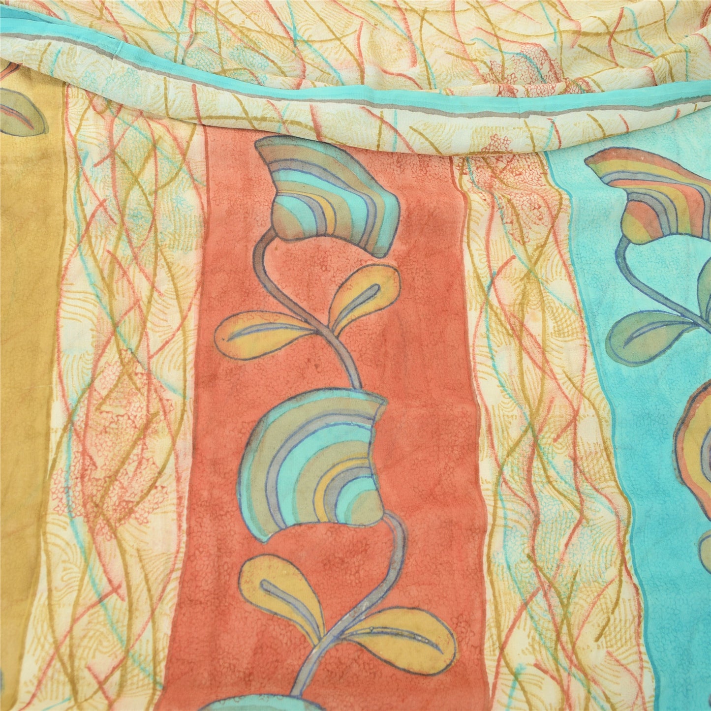 Sanskriti Vintage Saree Cream 100% Pure Georgette Silk 5.5 Yard Saree Bollywood Floral Printed Fabric Home Decor, Sewing, DIY Projects