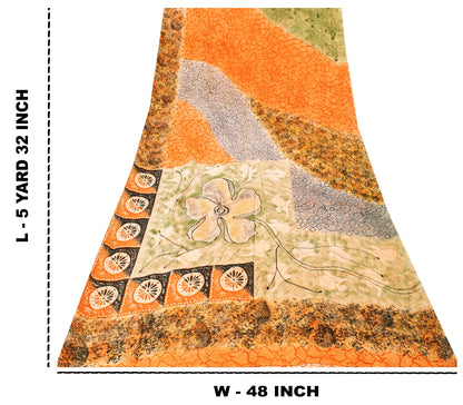 Sanskriti Vintage Orange Saree Pure Georgette Silk Printed Sari Craft Sustainable Fabric