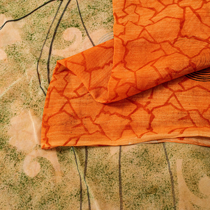 Sanskriti Vintage Orange Saree Pure Georgette Silk Printed Sari Craft Sustainable Fabric