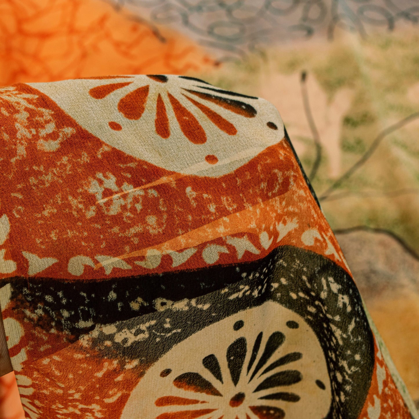 Sanskriti Vintage Orange Saree Pure Georgette Silk Printed Sari Craft Sustainable Fabric