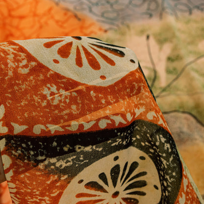 Sanskriti Vintage Orange Saree Pure Georgette Silk Printed Sari Craft Sustainable Fabric