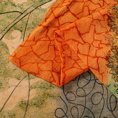 Sanskriti Vintage Orange Saree Pure Georgette Silk Printed Sari Craft Sustainable Fabric