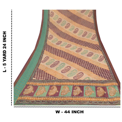 Sanskriti Vintage Saree Multicolor 100% Pure Georgette Silk 5.5+Yd Saree Paisley Printed Woven Sari Home Decor, Sewing, DIY Projects