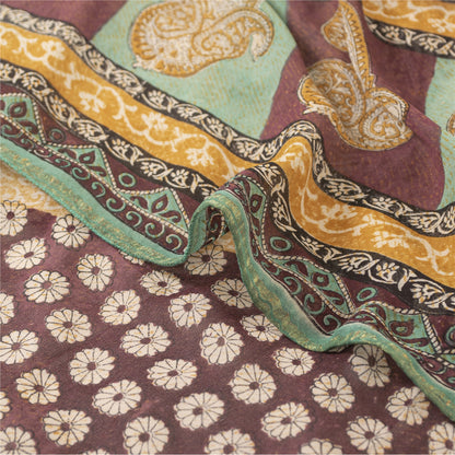 Sanskriti Vintage Saree Multicolor 100% Pure Georgette Silk 5.5+Yd Saree Paisley Printed Woven Sari Home Decor, Sewing, DIY Projects