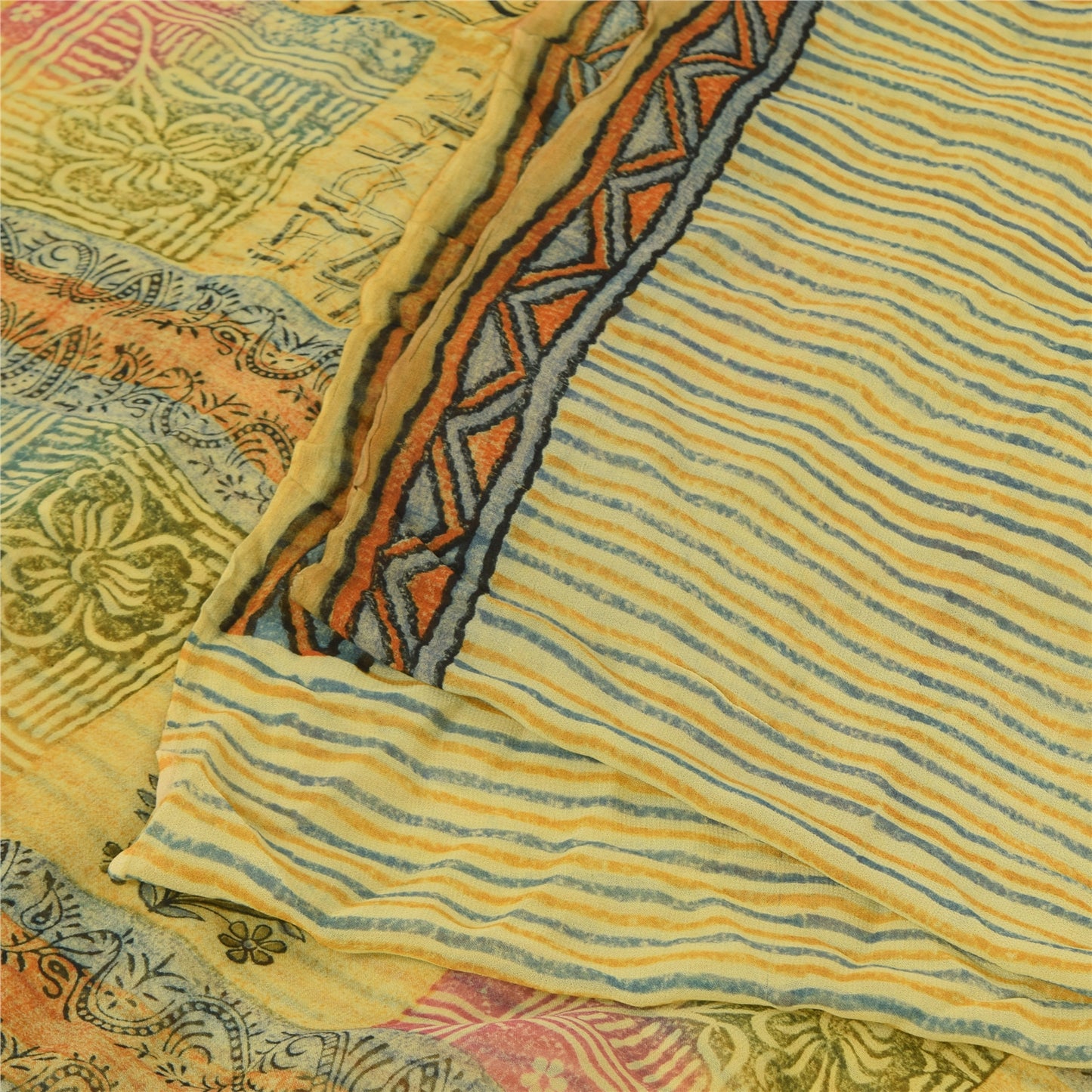 Sanskriti Vintage Blend Georgette Green Printed Sarees 5 Yard Craft Fabric upholstery fabric