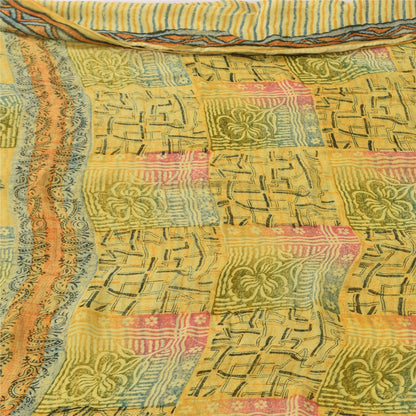 Sanskriti Vintage Blend Georgette Green Printed Sarees 5 Yard Craft Fabric upholstery fabric