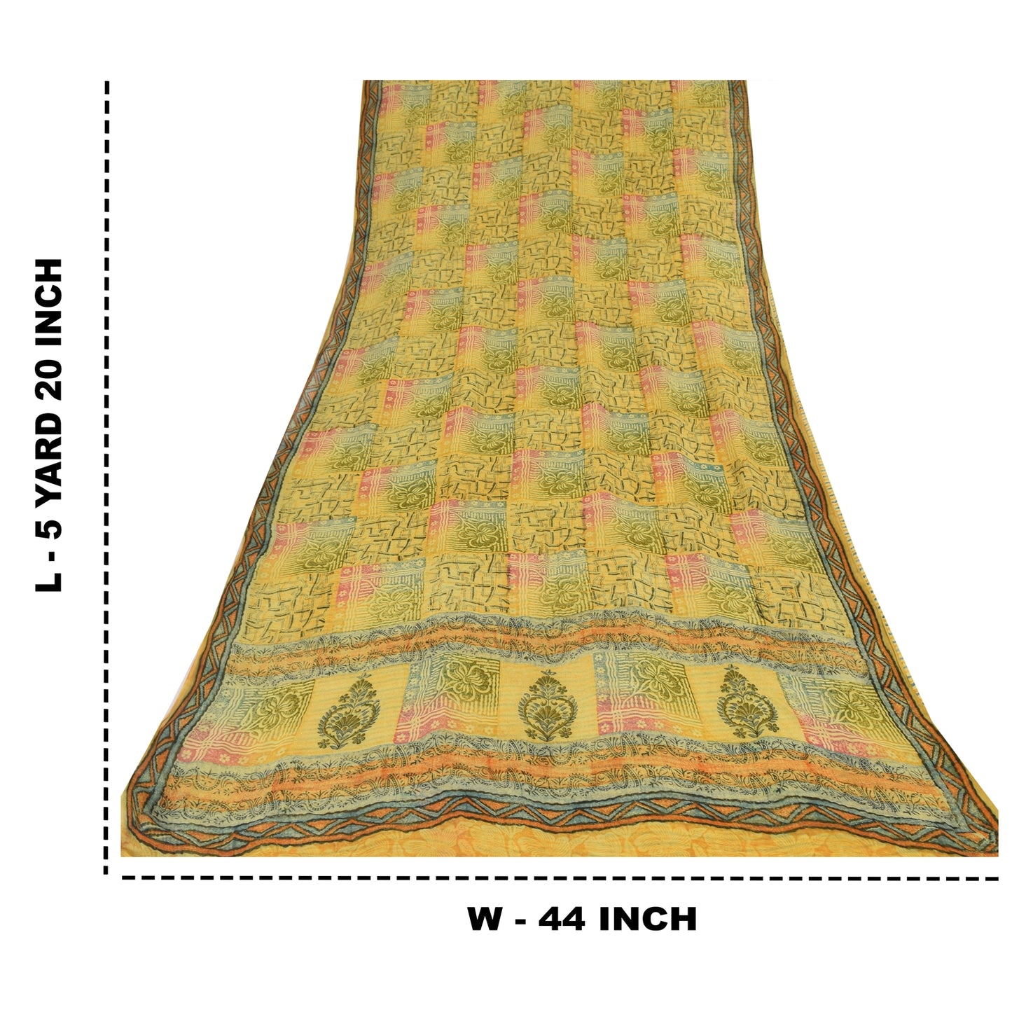 Sanskriti Vintage Blend Georgette Green Printed Sarees 5 Yard Craft Fabric upholstery fabric